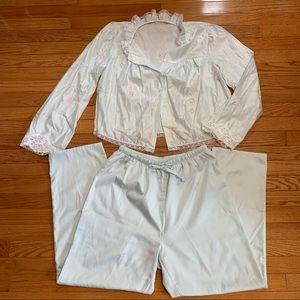 Vintage 80’s Blue Floral Polyester Pajama Set